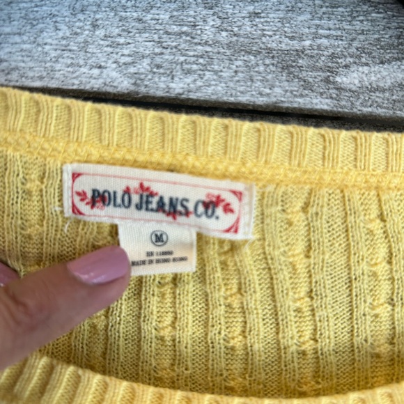 RALPH LAUREN POLO JEANS CO Yellow Long Sleeve Ribbed Fitted Top Women’s Medium - Picture 2 of 9